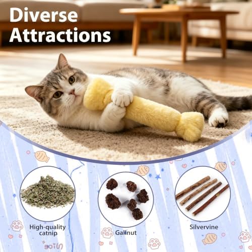 3 Pack Catnip Pillow Toys for Indoor Cats, Soft Plush Cat Toys with Pastel Macaron Colors, Interactive Catnip Toys for Biting, Cuddling and Play, Cute Kitty Toys