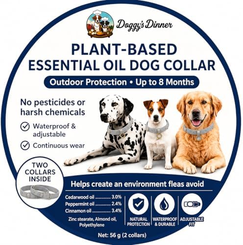 Natural Flea Collar Dogs 8 Mo. 2 Pack Plant Based Waterproof Adjusts.