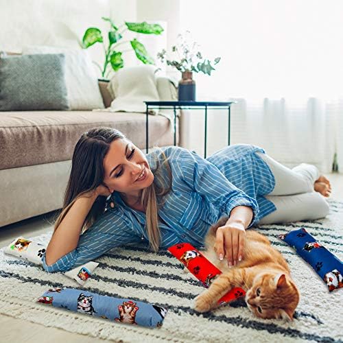 Skylety 4 Pieces Cat Kicker Toys 10 Inch Catnip Cat Toys Interactive Kitten Kick Sticks for with Cute Patterns and Catnip for Bored Indoor Pet