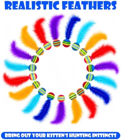 PET SHOW 20 Pack Cat Toy Balls for Indoor Cats 1.4inch with Feathers