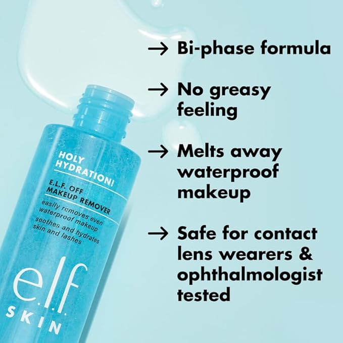 e.l.f. SKIN Holy Hydration Off Makeup Remover, Liquid Makeup Remover For Eye, Lip & Face Makeup, Gentle Formula, Vegan & Cruelty-free