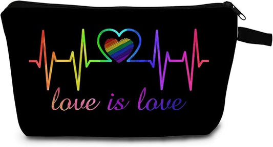 Inspirational Rainbow ECG Bag Love is Love Makeup Bag for Her Teen Valentines Heart Cosmetic Bags Rainbow Love Travel Zipper Pouches Travel Pouch Gift for Her Organizer Toiletry Bag
