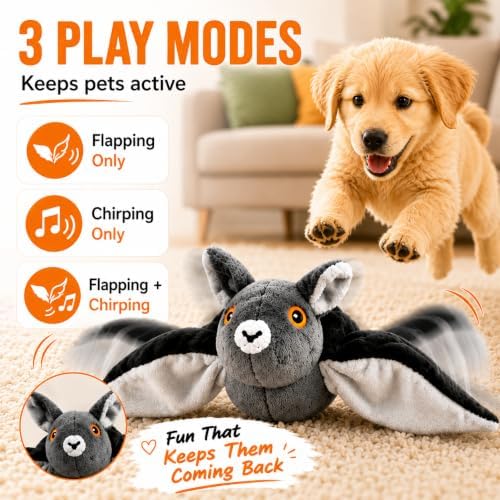Wild Paws Flying Bat, Wild Paws Flying Bat Dog Toy with Flapping Wings and Chirping Sounds, Interactive Bat Dog Toy for Hanging and Ground Play, Rechargeable Pet Toy for Dogs and Indoor Cats (2pcs)
