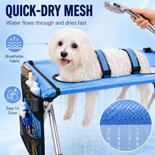 Dog Grooming Hammock Stand, Foldable Pet Bathing Stand, Black