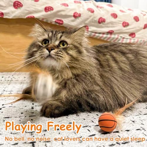 Cat Feather Bouncy Ball Toys, 6 PCS Cat Bulk Bouncy with Feathers, Elastic Bouncy Ball Cats Toys Set for Bored Indoor Adult Kitten Cats