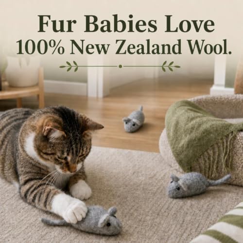 Cat Mouse Toy - 3 Felted Wool Mouse Toys Without Catnip for Indoor Cats and Kittens - Large Handmade Mice
