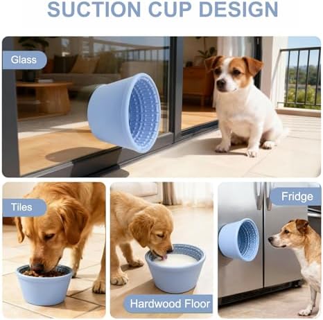 Large Silicone Dog Bowls,Non-Slip Dog Licking Treat Dispenser,Anxiety Relief Slow Feeder Treat Dispenser, Slow Feeder Bowls for Small Medium Large Breed Dogs,BPA Free Silicone(blue-4cup).