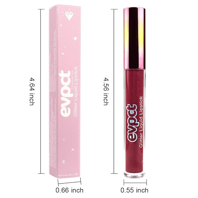 evpct 1Pcs Dark Red Glitter Metallic Shimmer Diamond Lipstick Lip Gloss Stain Set for Women Long Lasting Waterproof, Hot Bright Red Sparkle Glitter Matte long wear Liquid Lipstick Lip Makeup Kit