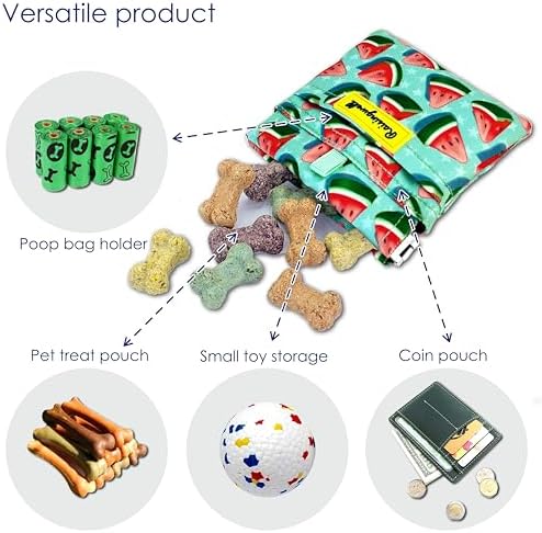 Dog Treat Pouch,Cotton Pocket Sized Training Holder, Hand Free Walking Funny Bag with Carabiner, Self-Closing Pet Feed Snack Reward, Behavior Aids for Puppy Travel or Outdoor Use（Watermelon）