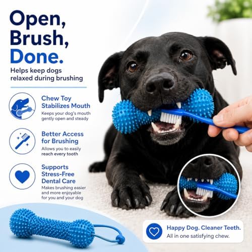 Dual-Action Canine Dental Prop,Dog Dental Chew Toy for Effortless Brushing,Interactive Treat-Dispensing Squeaky Bone,Pet Oral Care for Small,Medium,and Large Breeds (Blue-1pc)