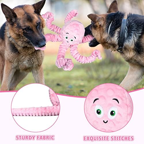 BUYPOW Dog Squeaky Toys Octopus - Tough Plush Large Medium & Small Dog Toys - Stuffed Animals Puppy Toys (Octopus Pink)