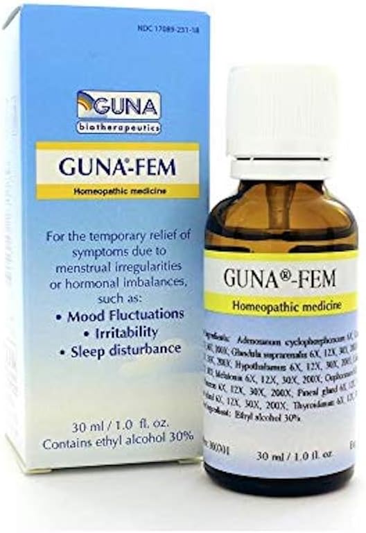 Guna Fem Homeopathic Medicine for Menstrual Cramps, Female Hormonal Imbalance, Mood Swings and Menstrual Irregularities - 1 Ounce