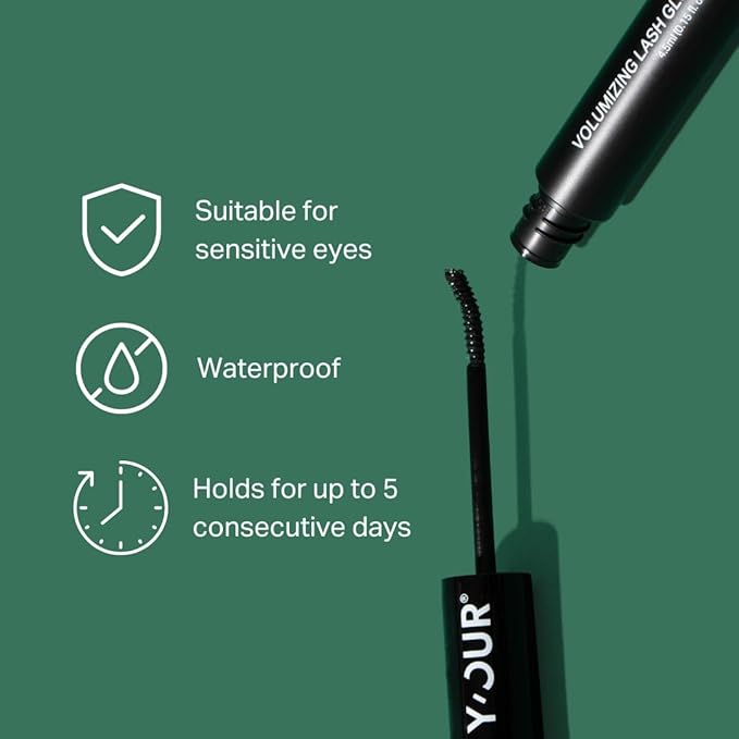 Y’OUR Voluminizing Lash Glue & Sealer: Waterproof, Long-Lasting Adhesive for Falsies & Clusters; Natural Look, No Irritation, Latex-Free, DIY Eyelash Extension at Home