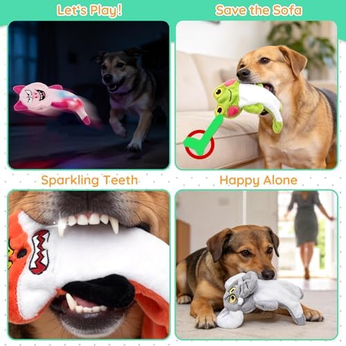 LECHONG No Stuffing Dog Toys to Keep Them Busy, 5pcs Dog Squeaky Toys for Small and Medium Dogs, Puppy Toys with Light, Interactive Dog Toys for Boredom and Teething