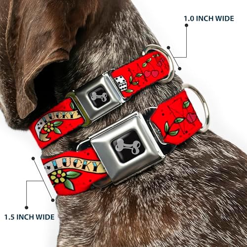 Dog Collar Seatbelt Buckle, Lucky Red, 11 to 17 Inches, 1.0 Inch Wide
