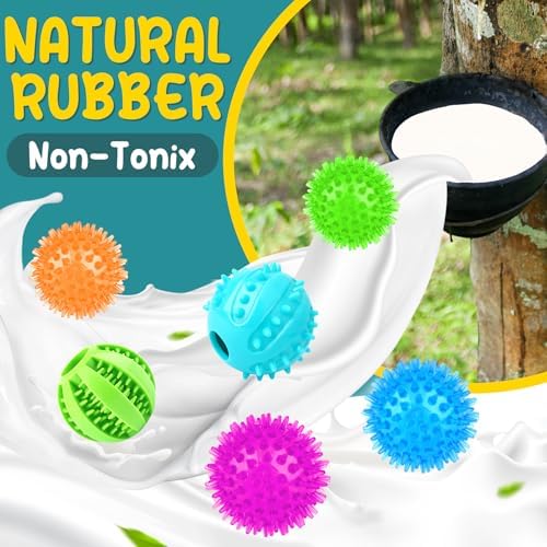 Puppy Toys for Teething, 6 Pack Interactive Dog Toys, 2.5" Squeaky Dog Balls and Treat Balls, Dog Chew Toys for Intellect Training, Small to Medium Breed