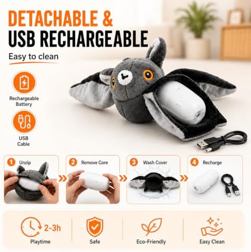 Wild Paws Flying Bat, Wild Paws Flying Bat Dog Toy with Flapping Wings and Chirping Sounds, Interactive Bat Dog Toy for Hanging and Ground Play, Rechargeable Pet Toy for Dogs and Indoor Cats (1pc)