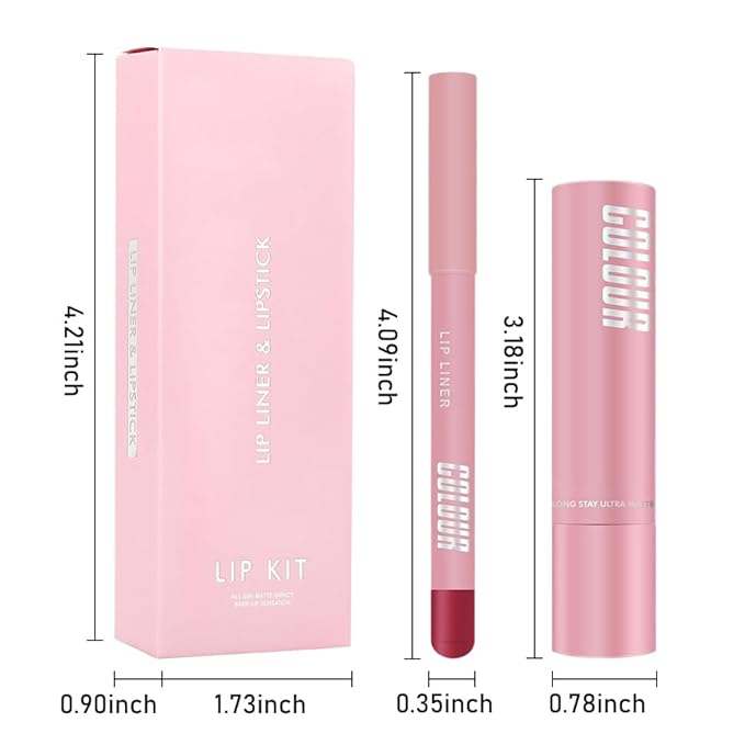2-in-1 Red Matte Lip Liner & Lipstick Combo Set,Lips Kit with Lip Liner Lip Stains Long Lasting Waterproof Smudge Proof for Older Women 24 Hours Lipliners Pencil Lipstick Makeup Gift Kit,Vegan