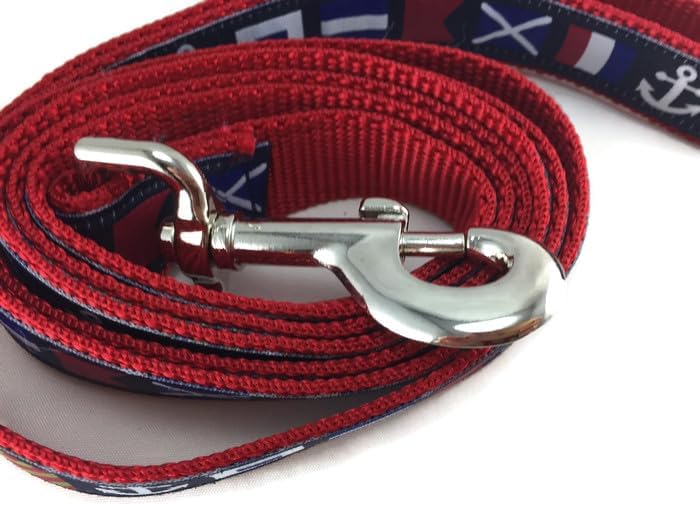 6ft Nautical Dog Leash – Signal Flag Design with Red Nylon Backing – Handmade Maritime Leash