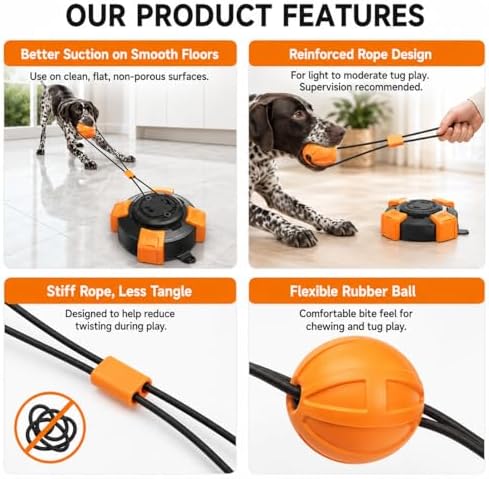 Interactive Suction Cup Dog Toy for Boredom Relief, Tug of War and Self Play with Rope and Rubber Ball, Dog Toys to Keep Them Busy Indoors Or Outdoors (bo)