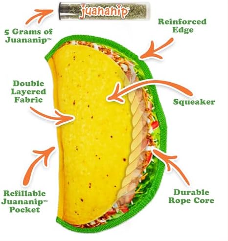 Doggijuana Tuffer Chewer Dog Toy, Taco | Squeaky Refillable Plush Toy
