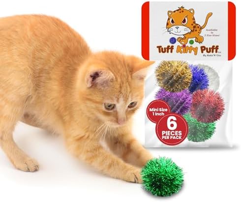 Tuff Kitty Puff 1 Inch Mini Sparkle Ball Cat Toy – 6pk Multi-Color