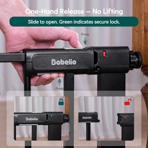Babelio Baby Gate for Stairs No Drilling, PressGuard, 31-36 in Dog Gate | Pressure/Wall Mount, Dual Lock with Indicator, Auto Close, Heavy Duty, Easy Install for Doorways, Kitchens, Hallway, Black