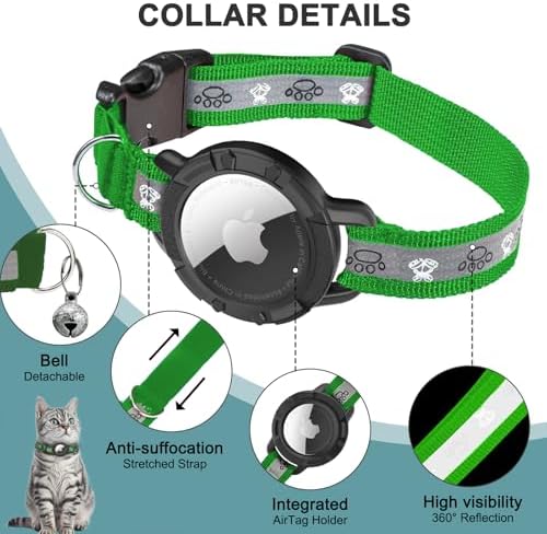 Reflective AirTag Cat Collar, Integrated Cat Collar with Air Tag Holder | Built in AirTag Holder, Adjustable 7-13in for Cats, Kittens and Puppies, Safety Elastic Band, Reflective for Night Walking