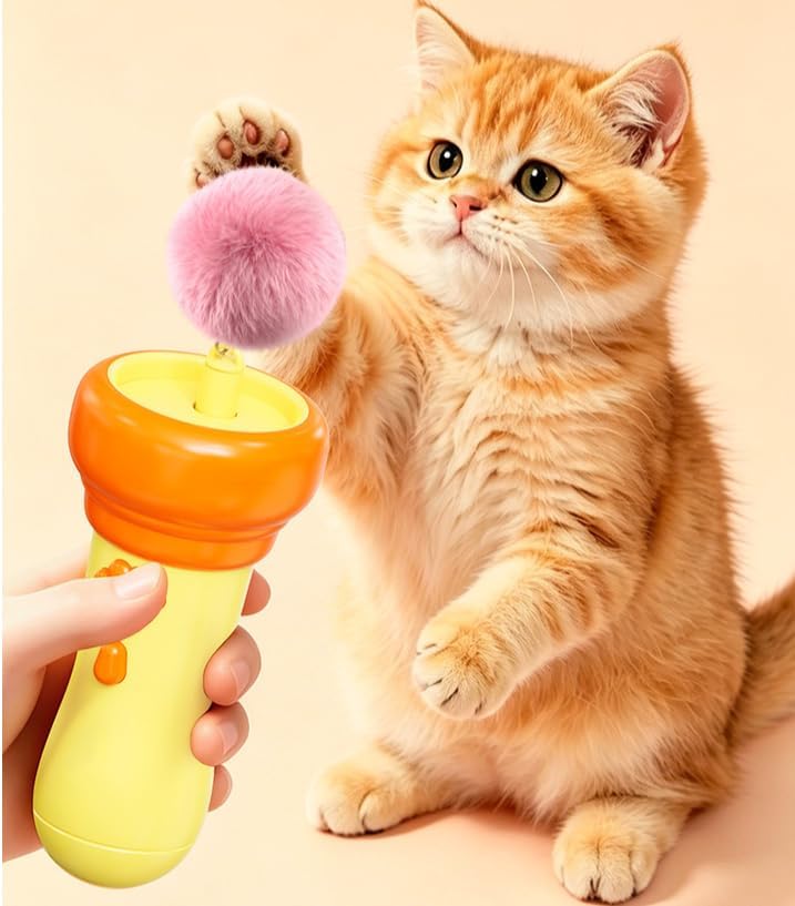 Electric Cat Teaser Indoor Cats, Cat Teaser Launcher with Ball & Telescopic Rope Launcher, Automatic Retraction Interactive Cat Toy, Relief Enrichment Toys for for Kittens and Cats (Orange)