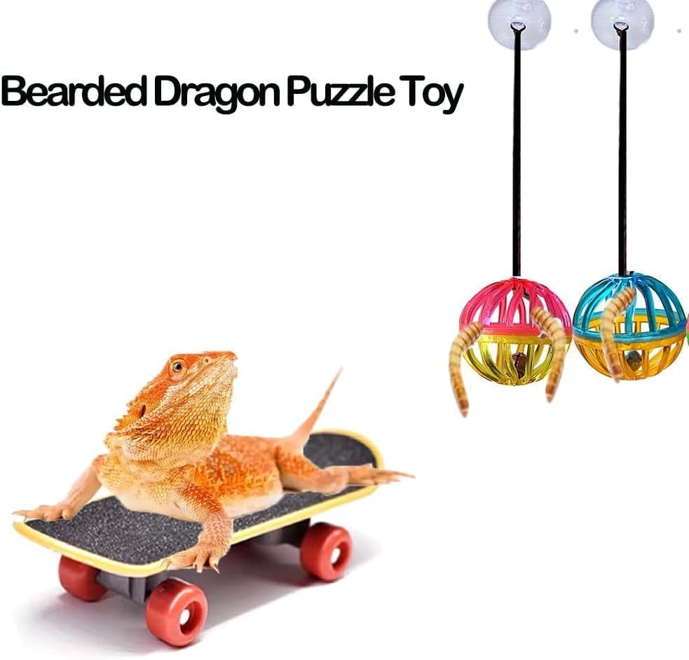 7 pcs Breaded Dragon Toys Set Balls Bell Reptile Feeder Toy Lizard Feed Balls Enrichment Toy Habitat Terrarium Tank Accessories Interactive Toy for Bearded Dragon Gecko Small Animals