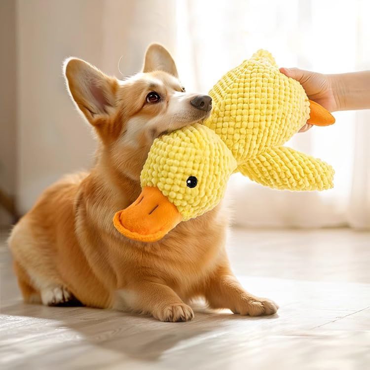 Mellow Dog Calming Duck Toy for Dogs, 2026 Upgraded Plush Duck with Squeaky Sound, Interactive Crinkle Chew Toy for Anxiety Relief, Durable Soft Pillow Toy for All Breed Aggressive Chewers