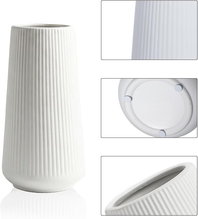 White Ceramic Vase, 8 Inch Flower Vases for Pampas Grass and Dried Flowers, Modern Vase for Living Room Table, Kitchen Shelf, Wedding Centerpiece Decor