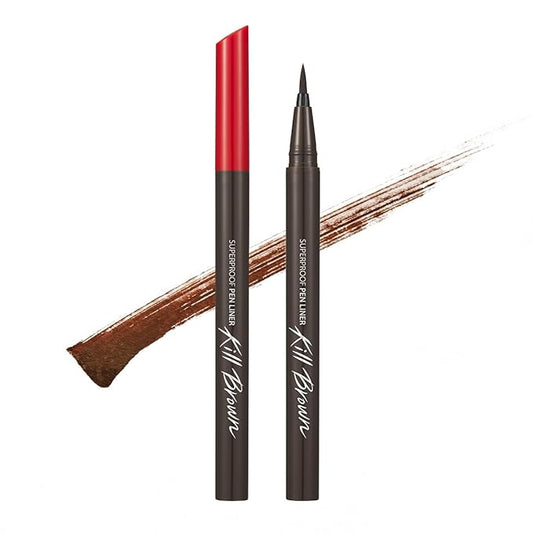 CLIO Superproof Pen Liquid Eyeliner, Ultra Precision Sponge Tip, One Stroke High Pigment Color, Waterproof Smudge Proof Long Wear, Fast Dry Formula, Sharp Wing Tightline Definition (002 Brown)