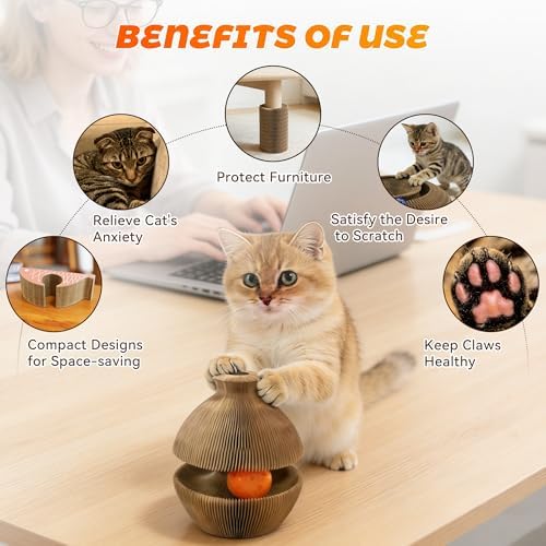 Magic Organ Cat Scratcher, Kitty Curls Cat Toys Cardboard Cat Scratching Board, Interactive Cat Toys for Indoor Cats, Mental Physical Exercise Cat Toys with Bell Ball