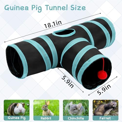 Rypet Guinea Pig Tunnel Hideout 3-Way Collapsible Pet Tubes, Blue Black