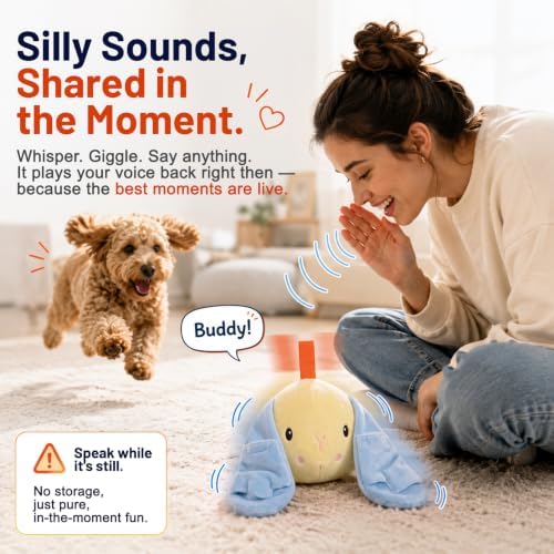 Interactive Dog Toys - Wiggly Bunny Plush with Real-Time Voice Playback, Treat-Dispensing, Vibrating, Squeaky & Crinkle, USB Rechargeable, Pet-Safe & Washable for Puppies to Large Dogs