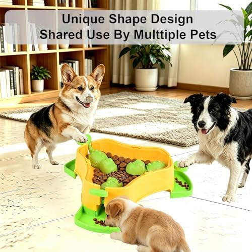 Dog Cat Treat Dispenser Slow Feeder Toy, 3-in-1 Interactive Dog Puzzle Press Toys, Dog Enrichment Toy No-Slip Interactive Brain Training Toys for Smart Dog Cats (Yellow/Green)