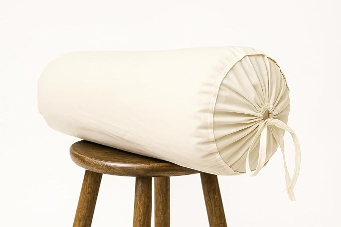 Cervical Neck Roll Pillow Cover with Cotton Bolster Pillowcases for Cylindrical Cushion and Drawstring Closure Round Neck Pillowcase 6" x 18" (15 x 45 cm) Ivory