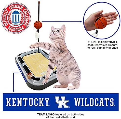Cat Scratch Toy NCAA Kentucky Wildcats Reversible Basketball Court Felt/Cardboard Cat Scratcher Toy. Interactive Cat Ball Bell in Tracks. 6-in-1 CAT Toy: Cat Wand Poll, Catnip-Filled Plush Basketball