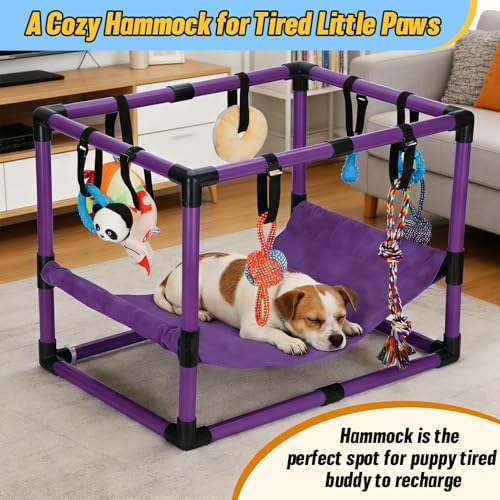 Purple Puppy Play Gym with 8 Hanging Toys