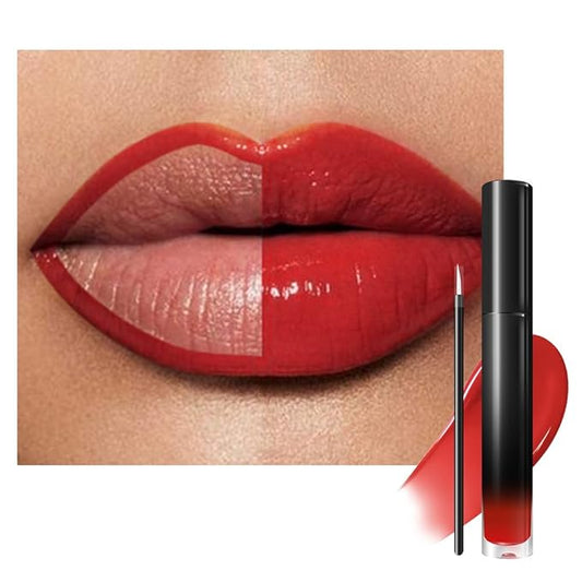 evpct Bright Fire Red Shiny Glossy Longwear No-Budge Liquid Lip Color Lipstick Makeup, Highly Pigmented Color Instant Shine, Waterproof Long Lasting Lipstick Women Lip Stain Gloss with Lip Liner Brush