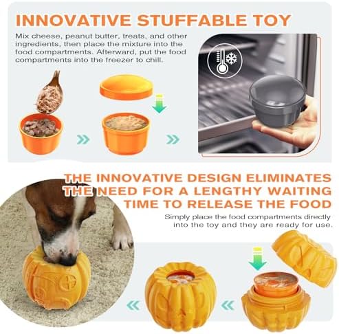 Pumpkin-Shaped Interactive Dog Toy for Aggressive Chewers | Multifunctional Food Dispenser, Frozen Lick Toy, Safe Nylon & Coffee Wood Fiber, Easy to Clean, Relieves Anxiety