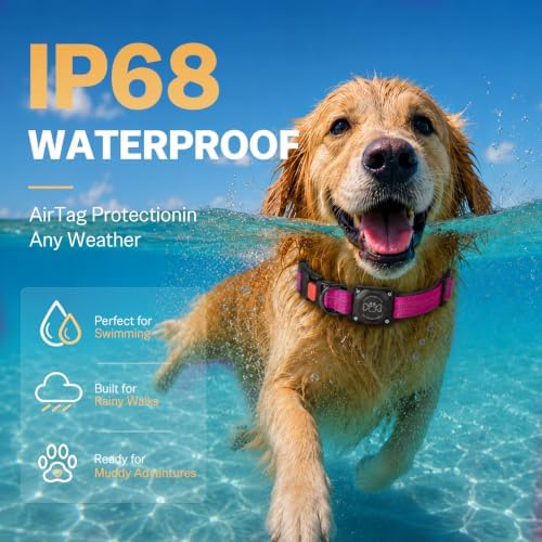 Geamen Dog Collar for Airtag Waterproof QR Code Reflective Collar HotPink,S | Built-in Waterproof Holder, QR Code Tag, Reflective,Secure Buckle