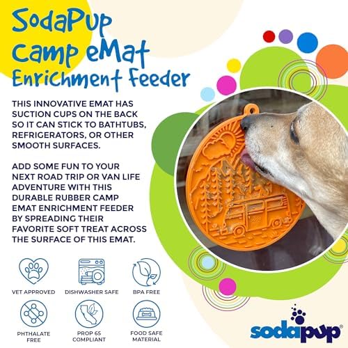 SodaPup Camp eMat – Durable Enrichment Feeder with Suction Cups Made in USA from Non-Toxic, Pet-Safe, Food Safe Rubber for Mental Stimulation, Digestive Health, Avoid Overfeeding, Calming, More