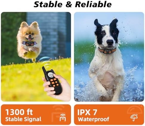 Ultra Compact Dog Shock Collar, Lightest Dog Training Collar with Remote for Small Dogs 5-30lbs & Medium Dogs/Puppies, Waterproof, Rechargeable, 1300ft Range(Orange&Small)