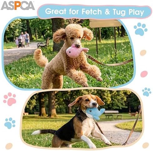 ASPCA 2 Pack Plush Dog Toy with Squeaker for Small & Medium Dogs, Soft Durable Stuffed Pet Toy for Fetch, Tug & Cuddle, Interactive, Lightweight, Engaging Play Toy for Dogs