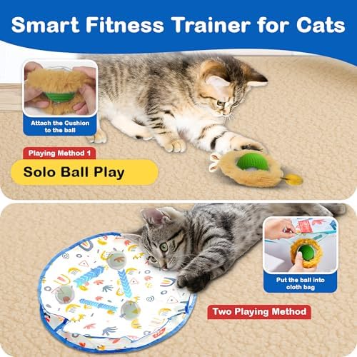 Smart Interactive Cat Toys, Automatic Motion Activated Moving Ball Hide and Seek Game, 28 Inch Play Mat, Fast Rolling Ball for Indoor Exercise Kicker, Fun Cat Toy Gift, Chirping Bird Sound