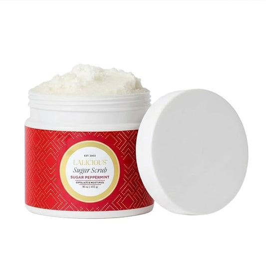 LALICIOUS Sugar Peppermint Exfoliating & Moisturizing Body Scrub | Coconut Oil | Pre-Shave Scrub for Ingrown Hairs & Razor Bumps | Gently Buffs & Smooths Sensitive Skin | No Parabens | Large 16oz