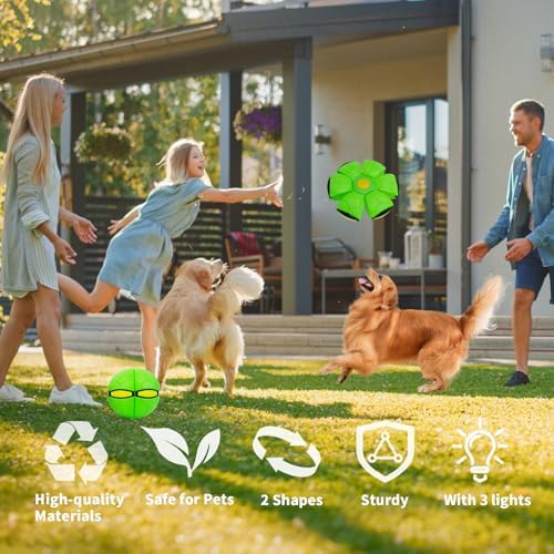 2PCS Magic Bouncing Ball, Magic Meta - Balls for Dog, Children Bouncing Ball, Flying Saucer Bouncy Balls, Parent-Child Interaction, Dual Form Freely Switchable, Doggy Disc with 3 Light Green and Blue