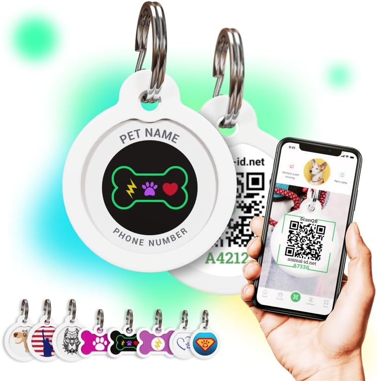 QR Code Dog Tag Personalized Pet Id Silent Cat Tags Engraved Name Plate with Online Profile («Bingo Bone»)